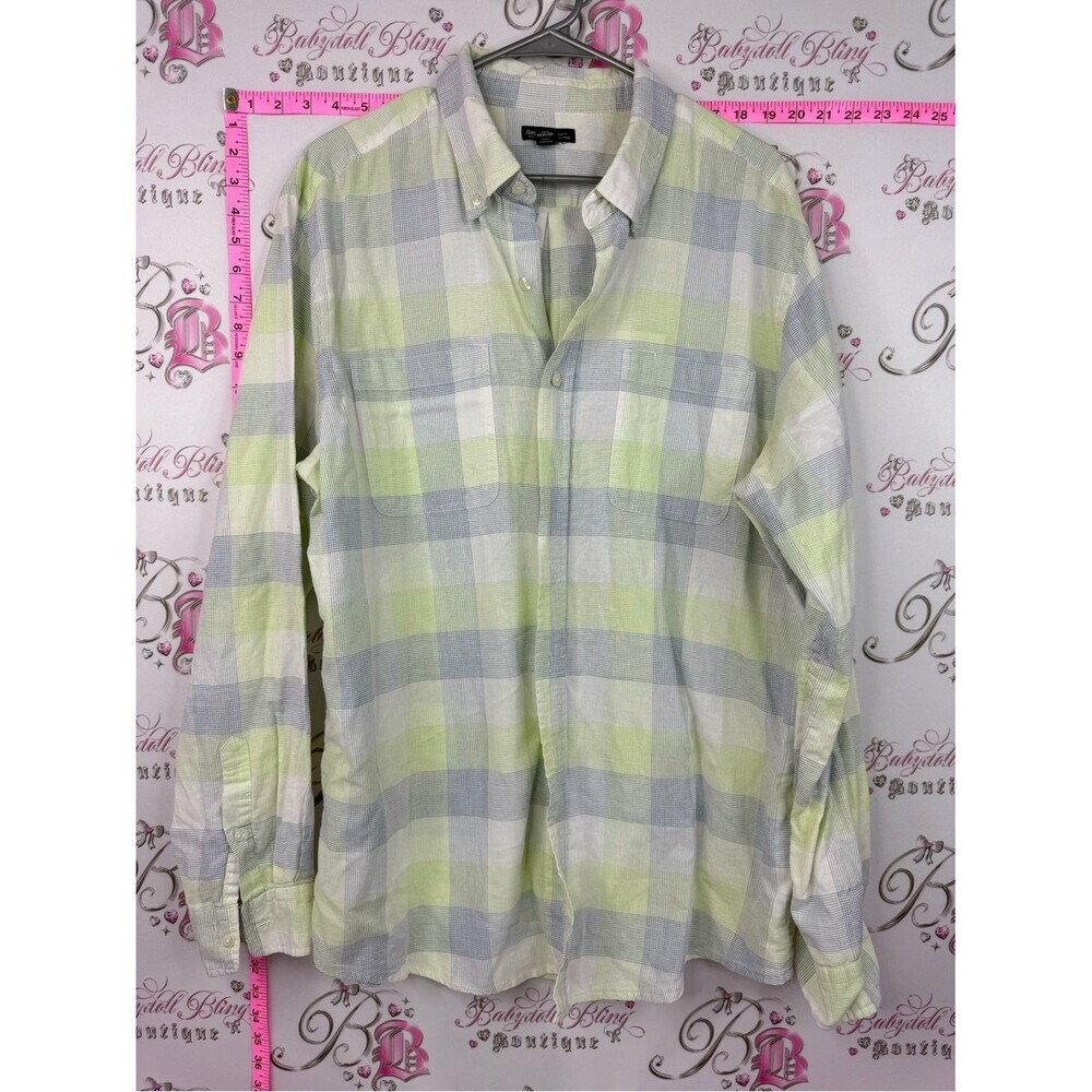 Gap shirt slim fit Lightweight Button-Down Plaid Shirt - Light Green & Gray